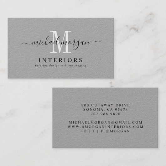 Carte De Visite Concepteur d'intérieur Moderne Simple Script Entre (Devant / Derrière)