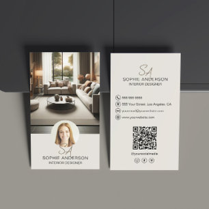Carte De Visite Concepteur d'intérieur Monogramme Photo QR Réseaux