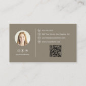 Carte De Visite Concepteur d'intérieur Nom Script Photo QR Taupe (Dos)