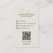 Carte De Visite Concepteur d'intérieur Photo QR Nom de script Tan (Dos)