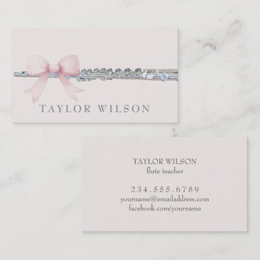 Carte De Visite conception arc rose flutiste (Devant / Derrière)