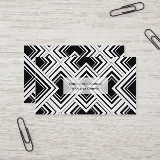 Carte De Visite Conception Art Déco Noir Et Blanc (Devant/Arrière en situation)