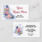 Carte De Visite Conception avec roses roses roses (Devant / Derrière)