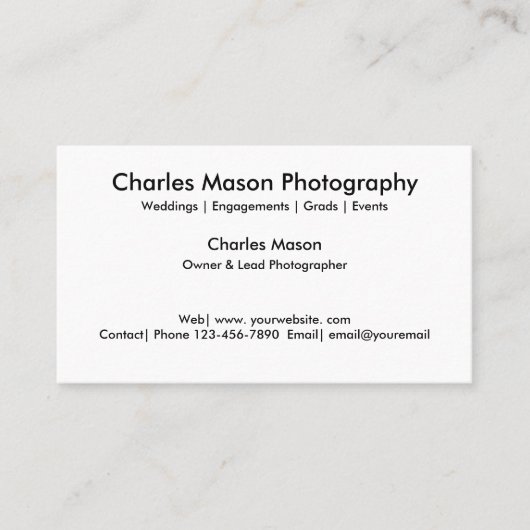 Carte De Visite Conception bilatérale de photographe simple (Devant)