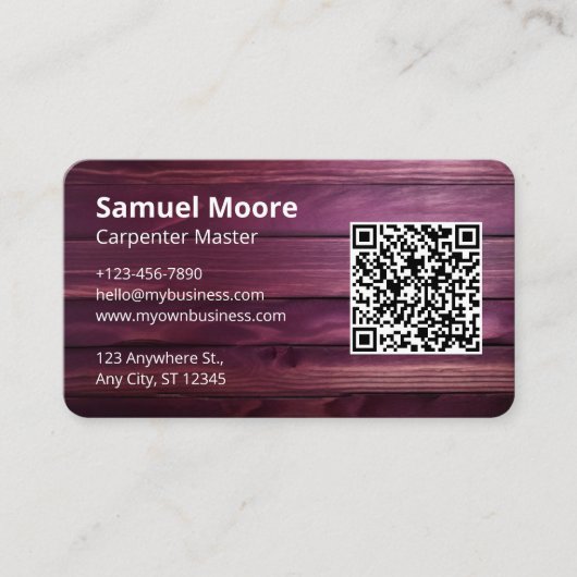Carte De Visite Conception Charpentier Rustique Code QR Menuiserie (Devant)