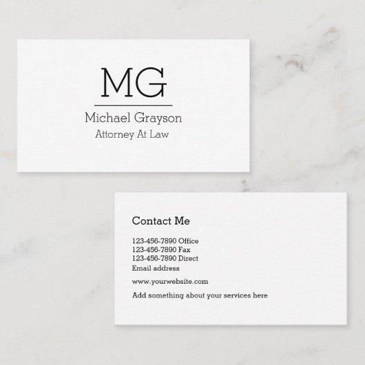 Carte De Visite Conception chique de monogramme de mandataire (Devant / Derrière)