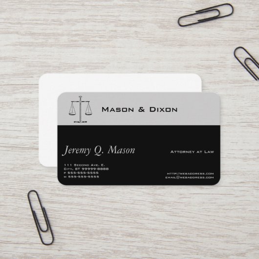Carte De Visite Conception classique des balances de la justice mé (Devant/Arrière en situation)