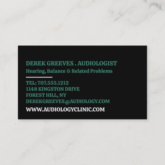 Carte De Visite Conception d'aide auditive, audiologiste, Clinique (Dos)