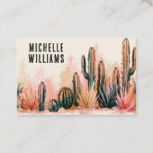 Carte De Visite Conception de aquarelle de cactus du désert Boho (Devant)