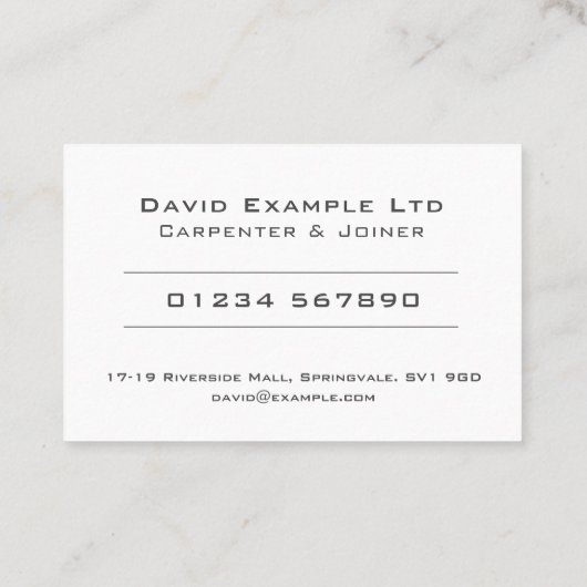 Carte De Visite Conception de charpentier et de joint gras et tran (Dos)