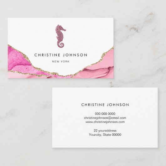 Carte De Visite conception de cheval de mer rose (Devant / Derrière)
