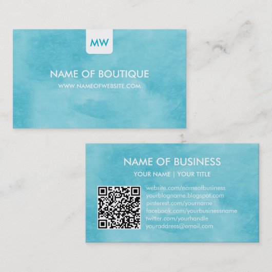 Carte De Visite Conception de code QR pour la boutique Turquoise (Devant / Derrière)