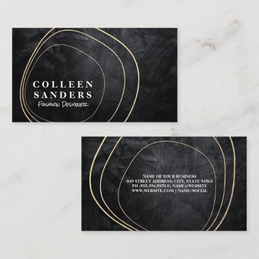 Carte De Visite Conception de forme dorée moderne | Texture noire (Devant / Derrière)