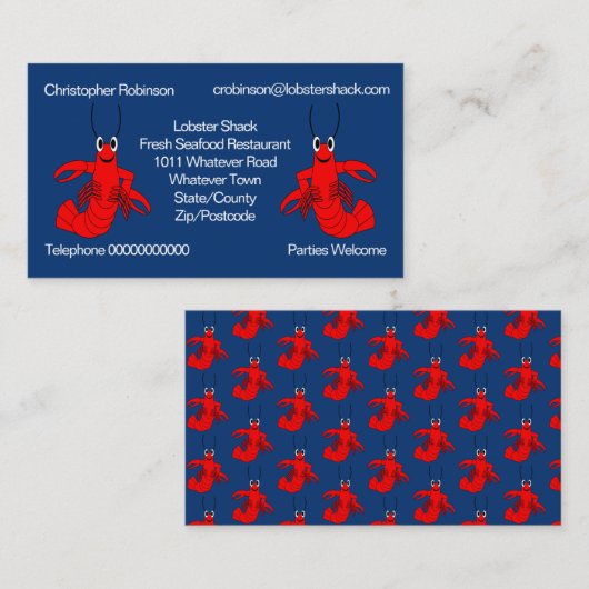 Carte De Visite Conception de homard (Devant / Derrière)