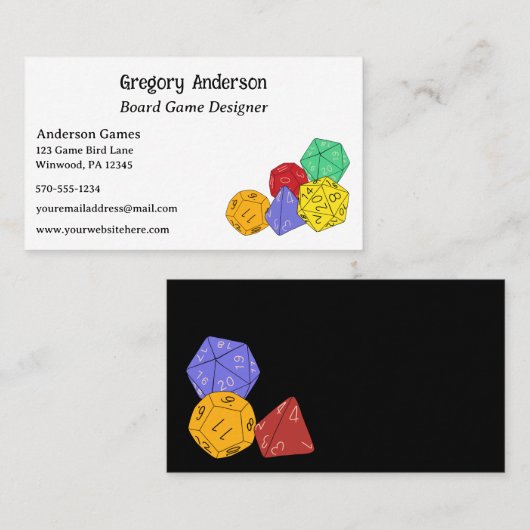 Carte De Visite Conception de jeu de plateau, fabricant de dés d'I (Devant / Derrière)