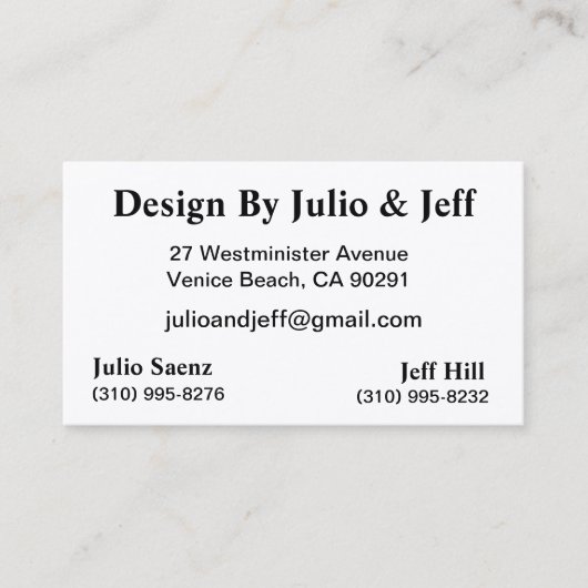 Carte De Visite Conception de Julio et de Jeff (Devant)