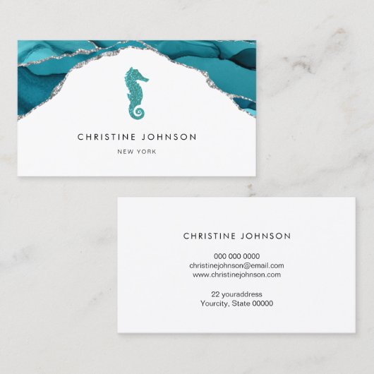 Carte De Visite conception de l'hippocampe bleu (Devant / Derrière)