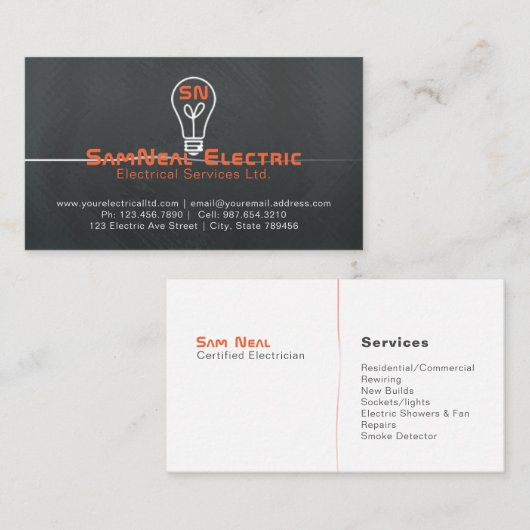 Carte De Visite Conception de logo d'ampoule d'électricien (Devant / Derrière)