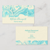 Carte De Visite Conception de marbre frais en turquoise et crème (Devant / Derrière)