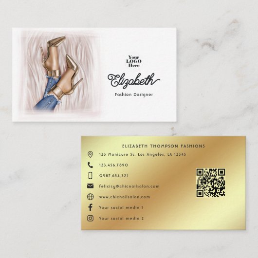Carte De Visite Conception de mode Glam Chic Gold Stilettos et Den (Devant / Derrière)