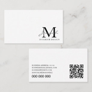 Carte De Visite Conception de monogramme minimaliste blanc simple