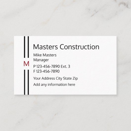 Carte De Visite Conception de monogramme moderne de construction (Devant)
