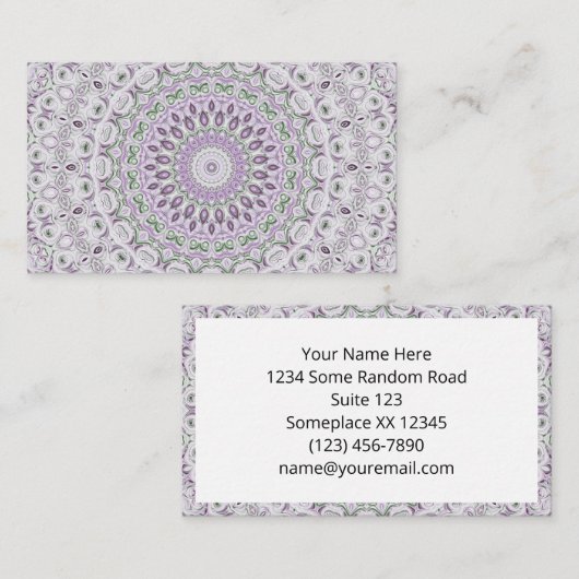 Carte De Visite Conception de motif mandala lavande et vert (Devant / Derrière)