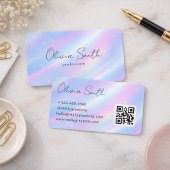 Carte De Visite Conception de nom de script holographique pastel é