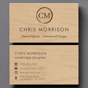 Carte De Visite Conception de Paysage Bois Monogramme Professionne
