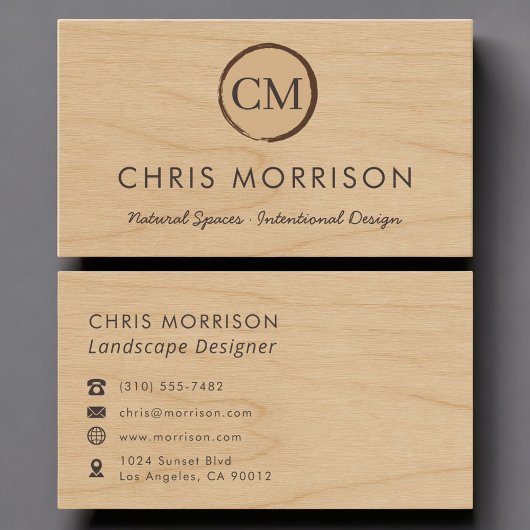 Carte De Visite Conception de Paysage Bois Monogramme Professionne