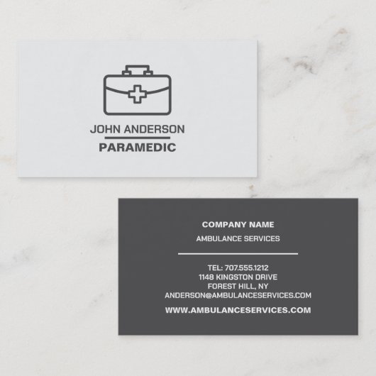 Carte De Visite Conception de sac Médicale, EMT, Paramedic (Devant / Derrière)