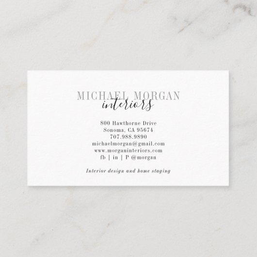 Carte De Visite Conception de script de designer d'intérieur moder (Dos)