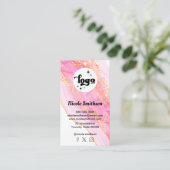 Carte De Visite conception de simulation de feuille à encre rose (Debout devant)