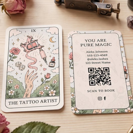 Carte De Visite Conception de tarot d'artiste de tatouage de rougi