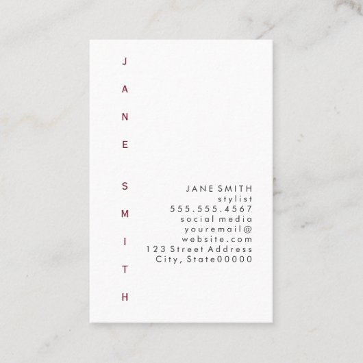 Carte De Visite Conception de texte verticale (Devant)