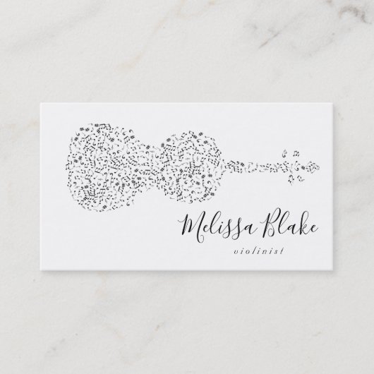 Carte De Visite conception de violon noir et blanc (Devant)
