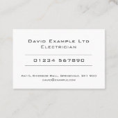 Carte De Visite Conception d'électricien gras et transparent (Dos)