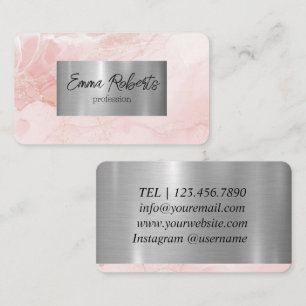 Carte De Visite Conception d'encre alcoolique élégante rose avec p