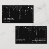 Carte De Visite conception des gouttes de parties scintillant noir (Devant / Derrière)