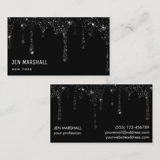 Carte De Visite conception des gouttes de parties scintillant noir (Devant / Derrière)