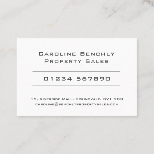 Carte De Visite Conception des ventes de propriétés propres et élé (Dos)