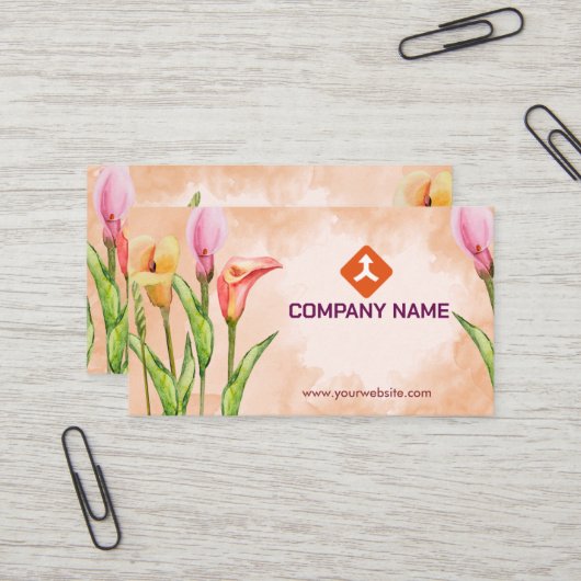 Carte De Visite Conception dessinée à la main de fleurs à l'aquare (Devant/Arrière en situation)