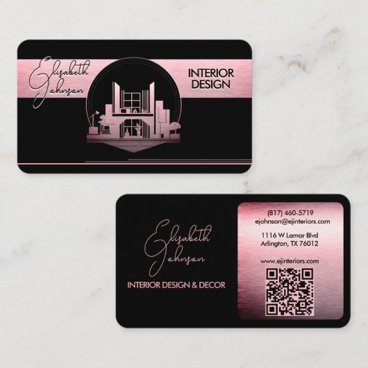 Carte De Visite Conception d'intérieur ou logo d'architecte noir e (Devant / Derrière)