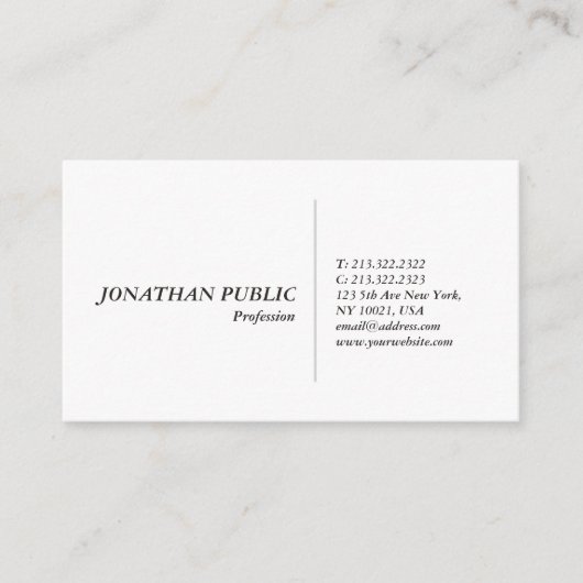 Carte De Visite Conception élégante blanche simple professionnelle (Devant)