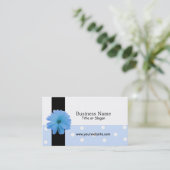 Carte De Visite Conception Fleur Bleue Ruban Noir (Debout devant)