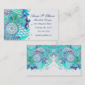 Carte De Visite Conception florale bleue et turquoise de mandala (Devant / Derrière)