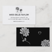 Carte De Visite Conception florale en noir et blanc (Devant / Derrière)