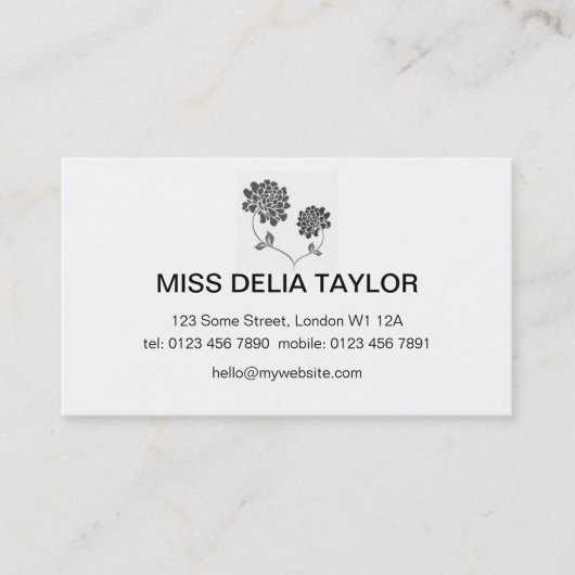 Carte De Visite Conception florale en noir et blanc (Devant)