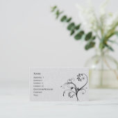 Carte De Visite Conception florale noire et blanche élégante (Debout devant)