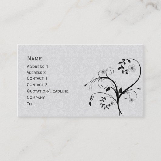 Carte De Visite Conception florale noire et blanche élégante (Devant)